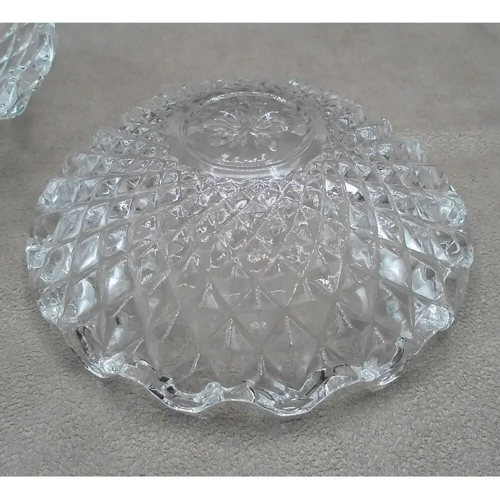 Covetro Trinket Clam Shell Box Diamond Pattern Vintage Italy Clear Glass MCM
